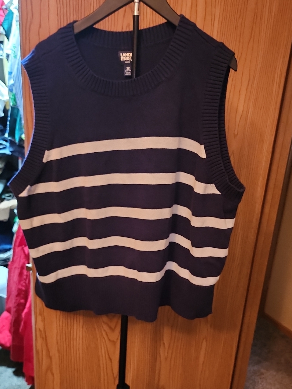 Lands' End Navy and Lite Blue Striped Knit Vest